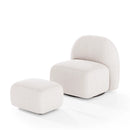 Conjunto Poltrona Giratória e Puff Estofados Aurora - Linho Texturizado Off White