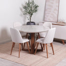 Conjunto de Jantar Mesa Redonda com Vidro Bennett 115 cm 4 Cadeiras New Drop - Natural c/ Off White