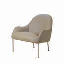 Poltrona Estofada Etienne - Couro Natural Cinza c/ Champanhe