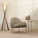 Poltrona Estofada Etienne - Couro Natural Cinza c/ Champanhe