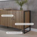 Balcão Buffet 4 Portas Aço com MDF Voss 146 cm - Freijó c/ Preto Fosco