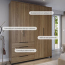 Guarda-Roupa Casal 4 Portas 4 Gavetas 100% MDF Allen 181 cm - Freijó c/ Preto Fosco