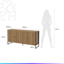 Balcão Buffet 4 Portas Aço com MDF Voss 146 cm - Freijó c/ Preto Fosco