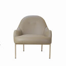 Poltrona Estofada Etienne - Couro Natural Cinza c/ Champanhe