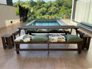 Banco Que Vira Mesa de 8 Lugares + 1 kit de almofadas + 1 par de mesas de centro