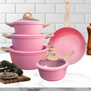 Jogo de Panelas 5 Peças Indução Gás Conjunto de Panelas Revestido em Cerâmica Granito Antiaderente Frigideira